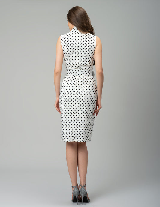 Rochie midi cu buline si curea in talie