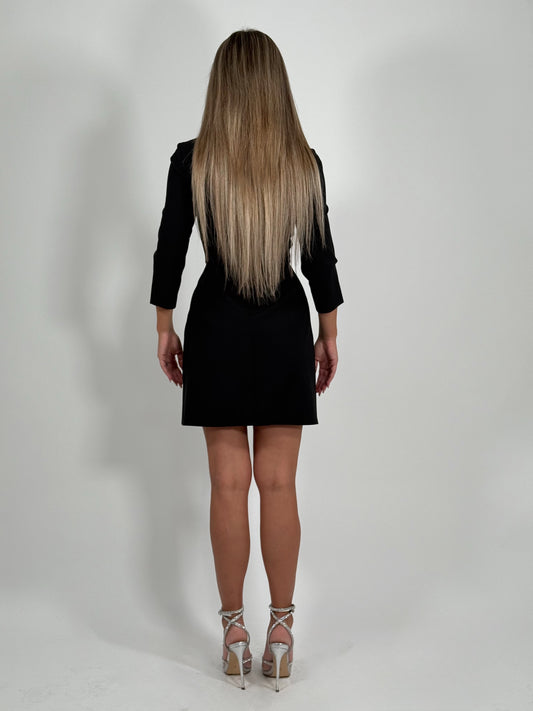 Rochie scurtă neagră cu detalii perlate elegante