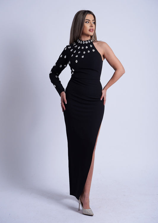 Rochie Eleganta Asimetrica cu Aplicatii Stralucitoare