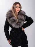 Geaca De Fâș Cu Guler Din Blană Naturală de VULPE polară Geaca De Fâș Cu Guler Din Blană Naturală de VULPE polară