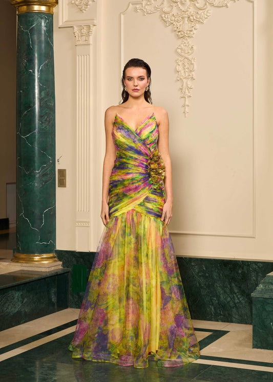 Rochie de seară tip sirenă multicolor