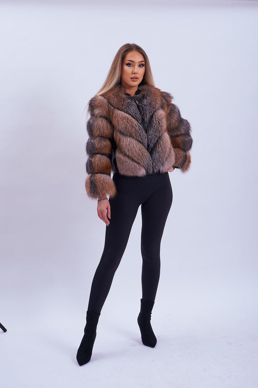 Haina din blana naturala de vulpe V model