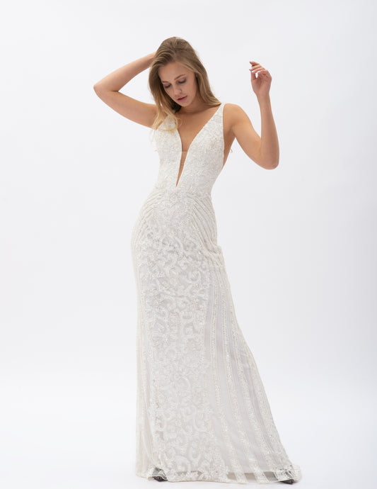 Rochie Lungă Mulată Cu Broderie Decorativă