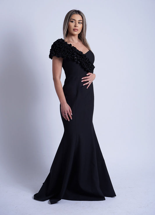 Rochie de seară tip sirenă cu aplicații florale