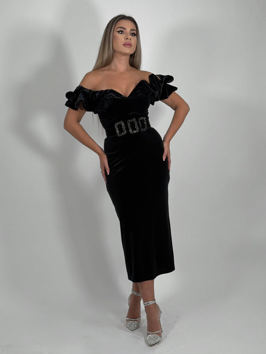 Rochie midi din catifea neagră