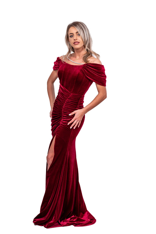 Rochie Lungă din Catifea cu Pliseuri
