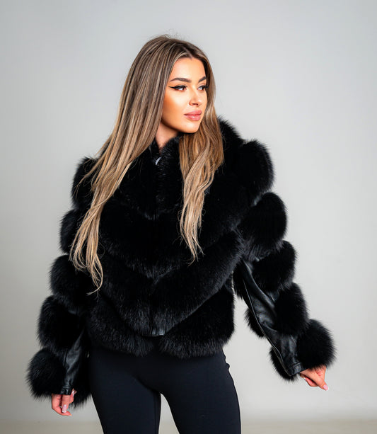 Haina din Blană Naturală de Vulpe - V Model