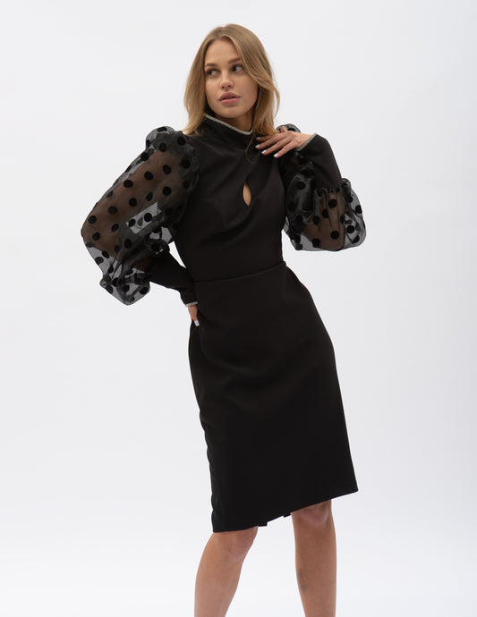 Rochie Midi Cu Mâneci Bufante Din Organza