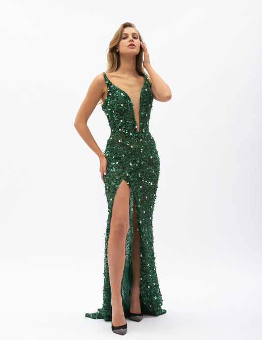 Rochie Lungă Cu Trenă Și Paiete - de Inchiriat