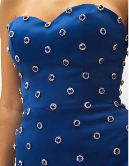 Rochie Lungă Din Satin Albastru Inchis