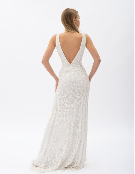 Rochie Lungă Mulată Cu Broderie Decorativă