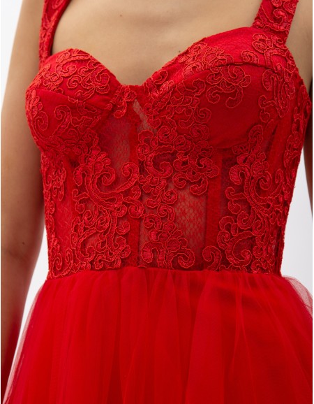 Rochie Midi Din Tulle Și Dantelă