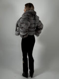 Jachetă din blană naturală de vulpe Silver – model elegant, cu guler amplu