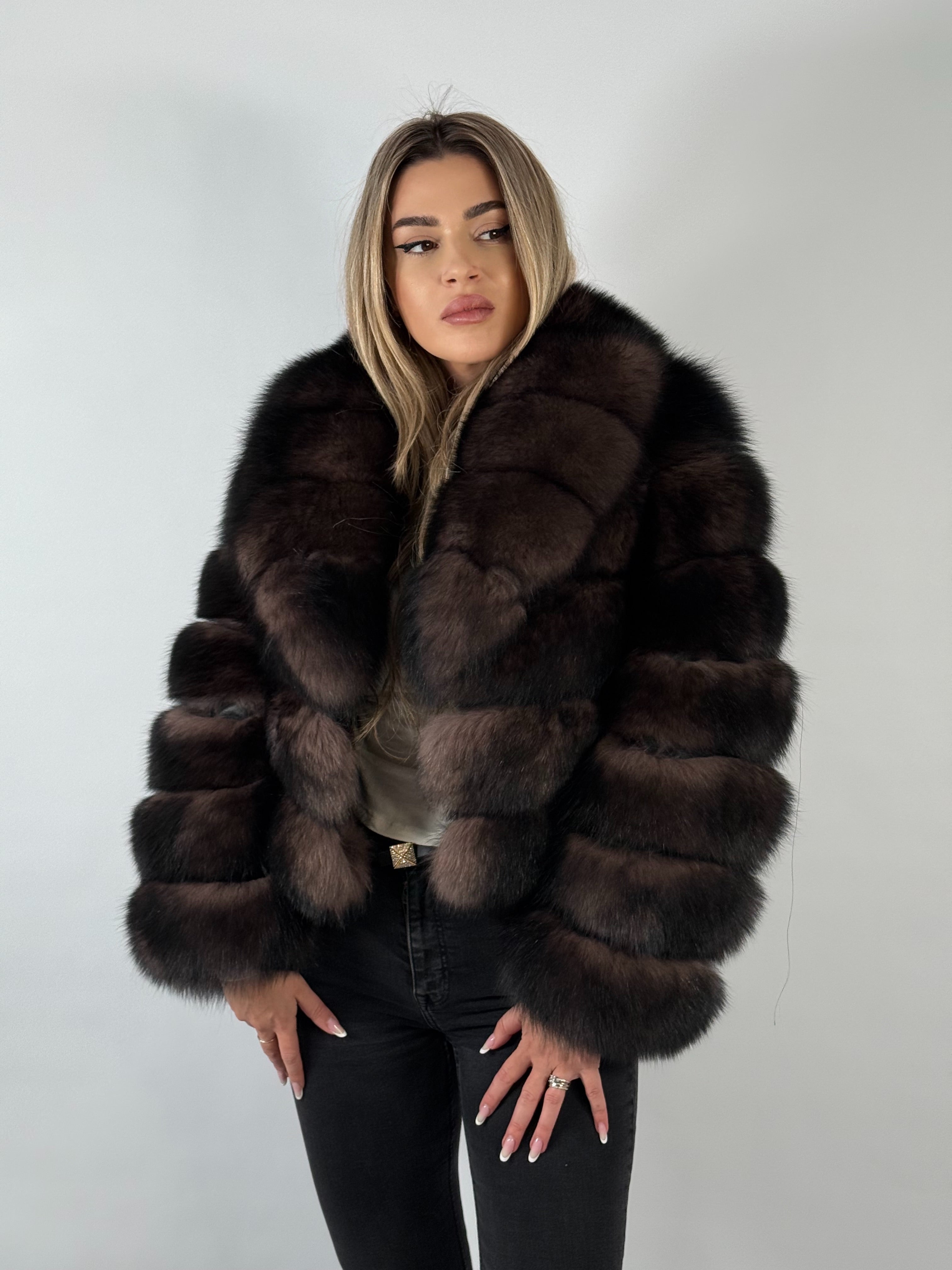 Haină din Blană Naturală de Vulpe – Gold