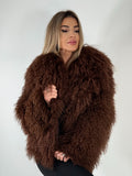 Haină din Blană Naturală de Oaie Mongoleză – Maro Ciocolatiu