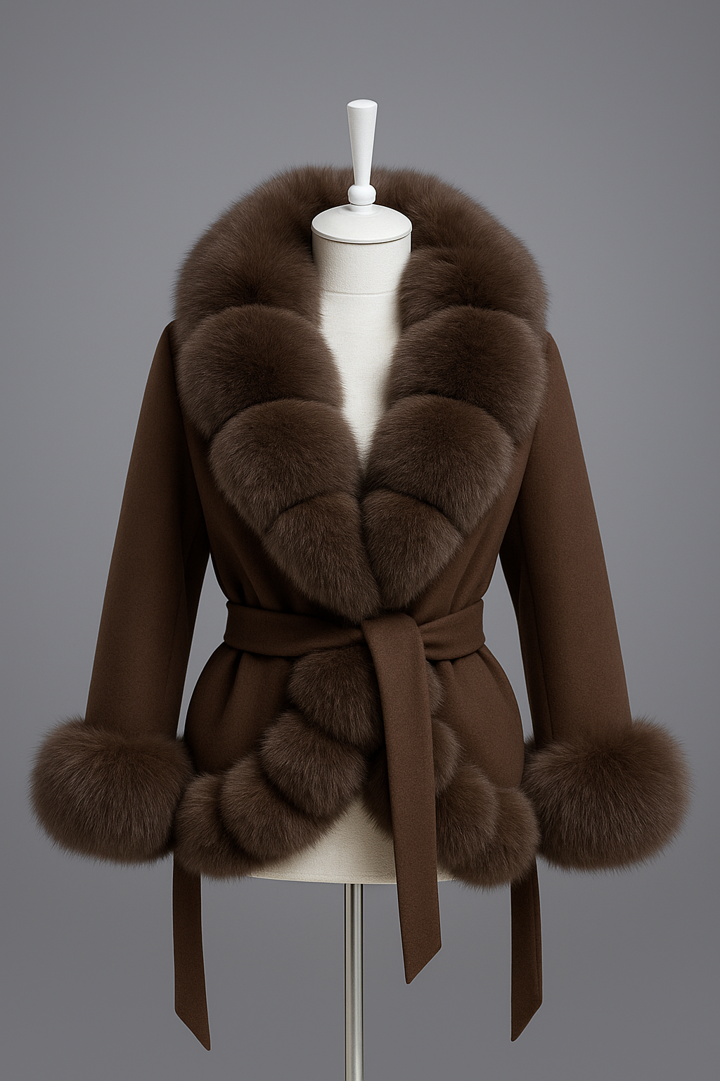 Jachetă elegantă din lână cu blană naturală de vulpe