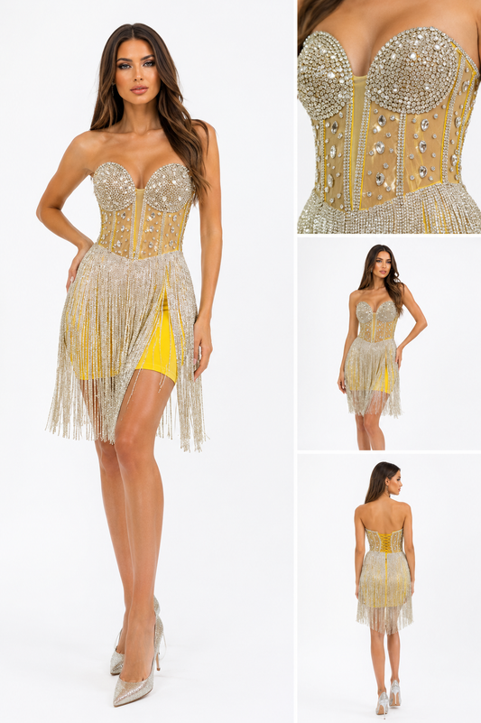 Rochie Scurtă Argintie - galbena