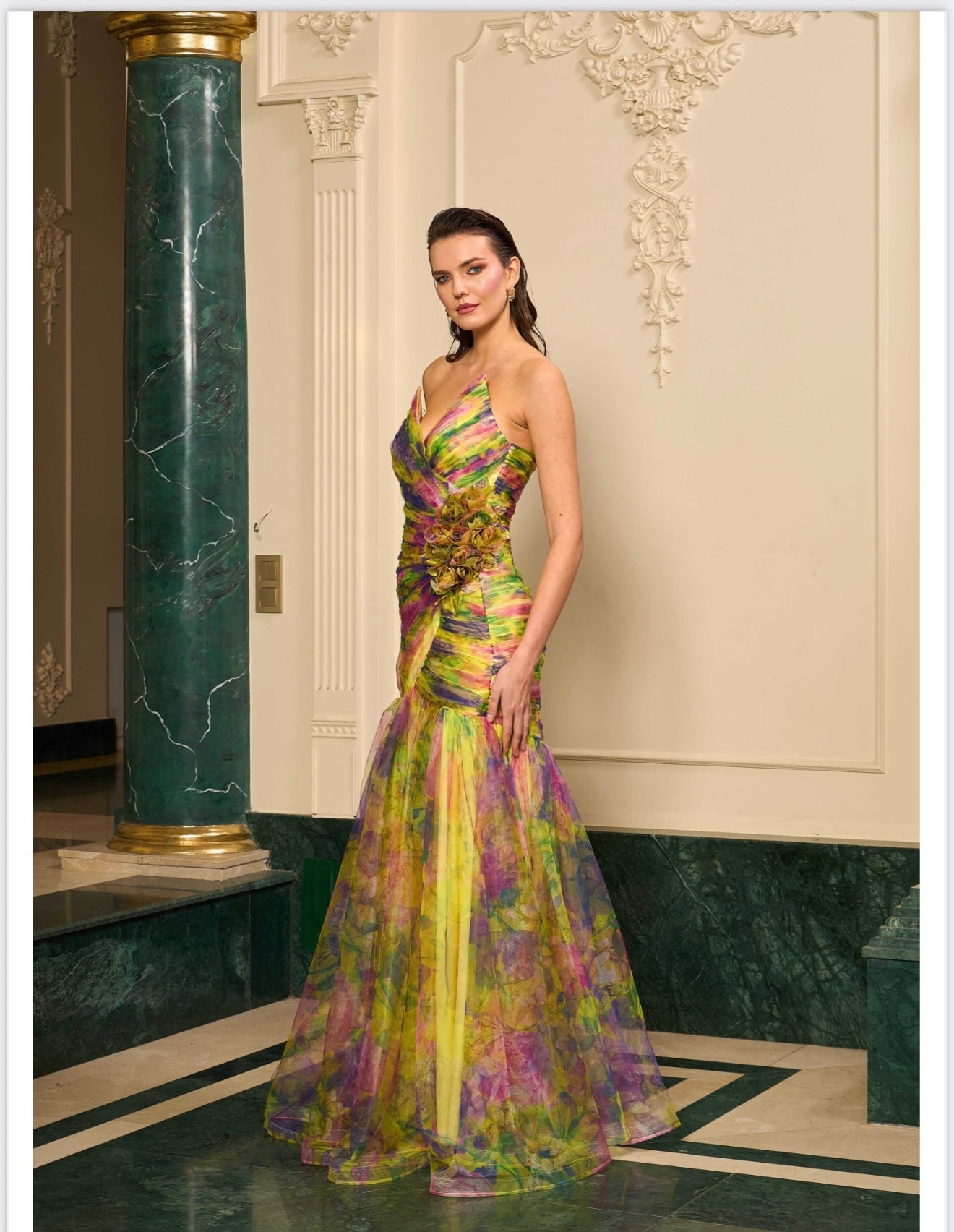 Rochie de seară tip sirenă multicolor