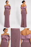 Rochie Elegantă Lungă Rose Mauve cu Paiete și Fundă Satinată – Rochie de Ocazie Premium