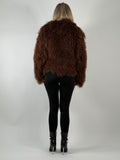 Haină din Blană Naturală de Oaie Mongoleză – Maro Ciocolatiu