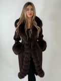 Palton din Cashmere cu Blană Naturală de Vulpe – Ciocolatiu