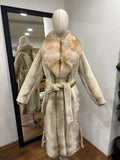 Palton din alcantara cu guler din blană naturală de vulpe polară