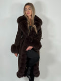 Palton din Cashmere cu Blană Naturală de Vulpe – Ciocolatiu