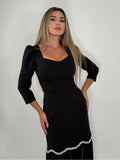 Rochie elegantă midi neagră cu detalii strălucitoare