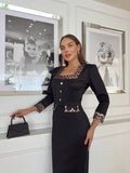 Rochie midi neagră cu detalii leopard –