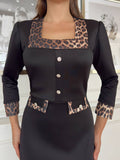 Rochie midi neagră cu detalii leopard –