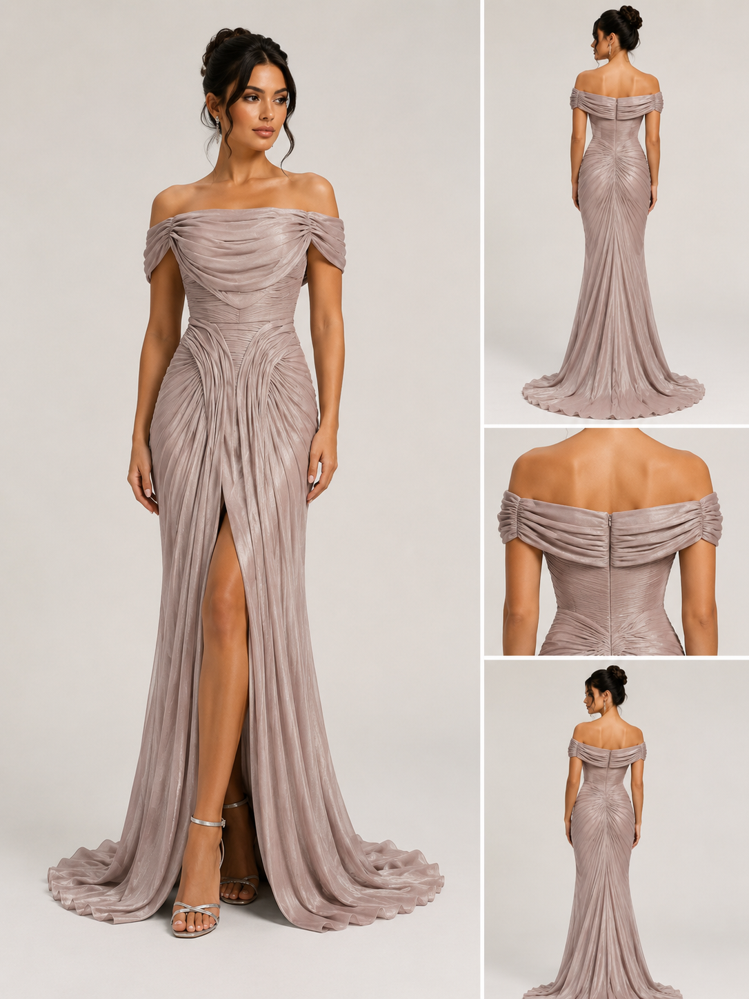 Rochie de seară Roz Pudră cu Drapaje Couture