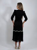 Rochie elegantă midi neagră cu detalii strălucitoare