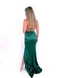 Rochie de seară lungă din satin verde smarald
