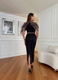 Rochie midi neagră cu imprimeu leopard