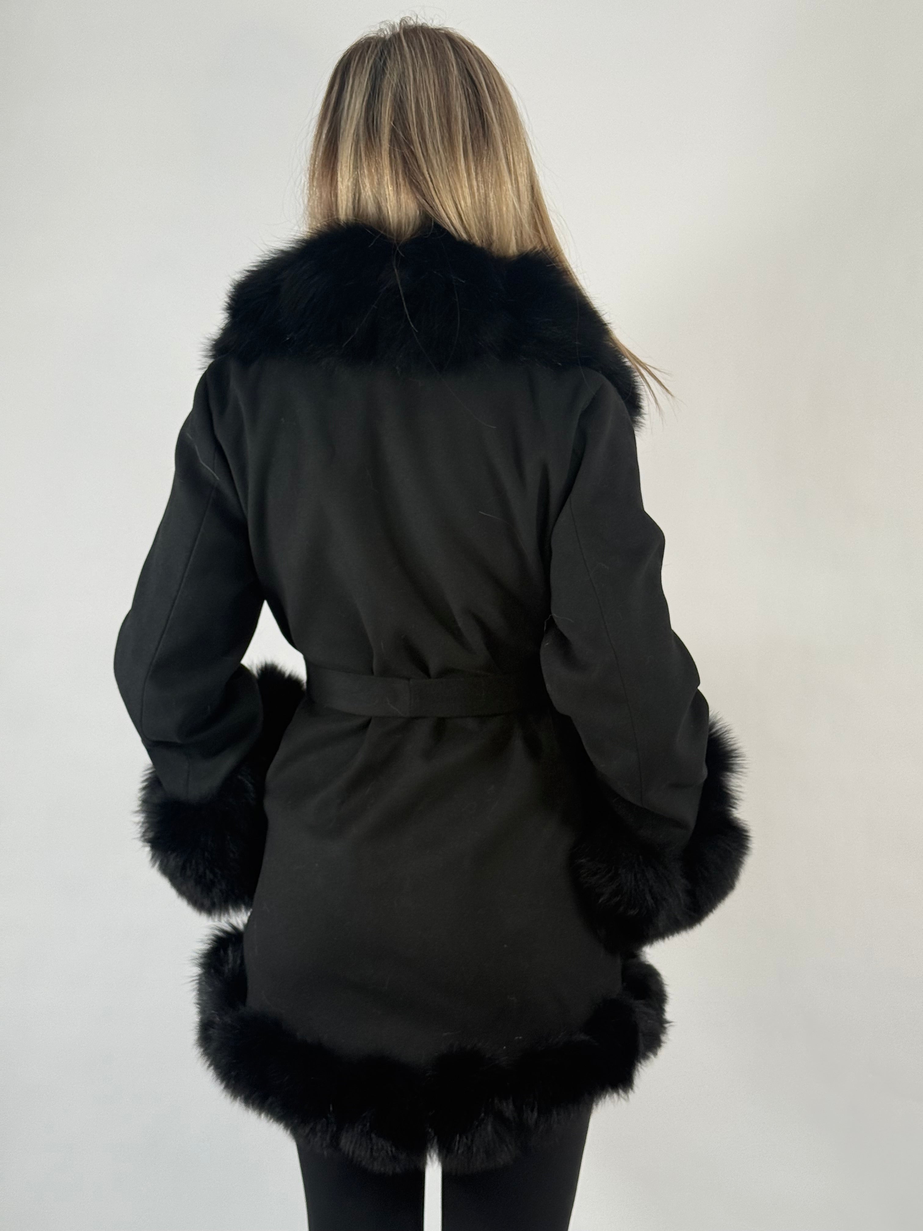 Palton din cashmere cu Blană Naturală de Vulpe