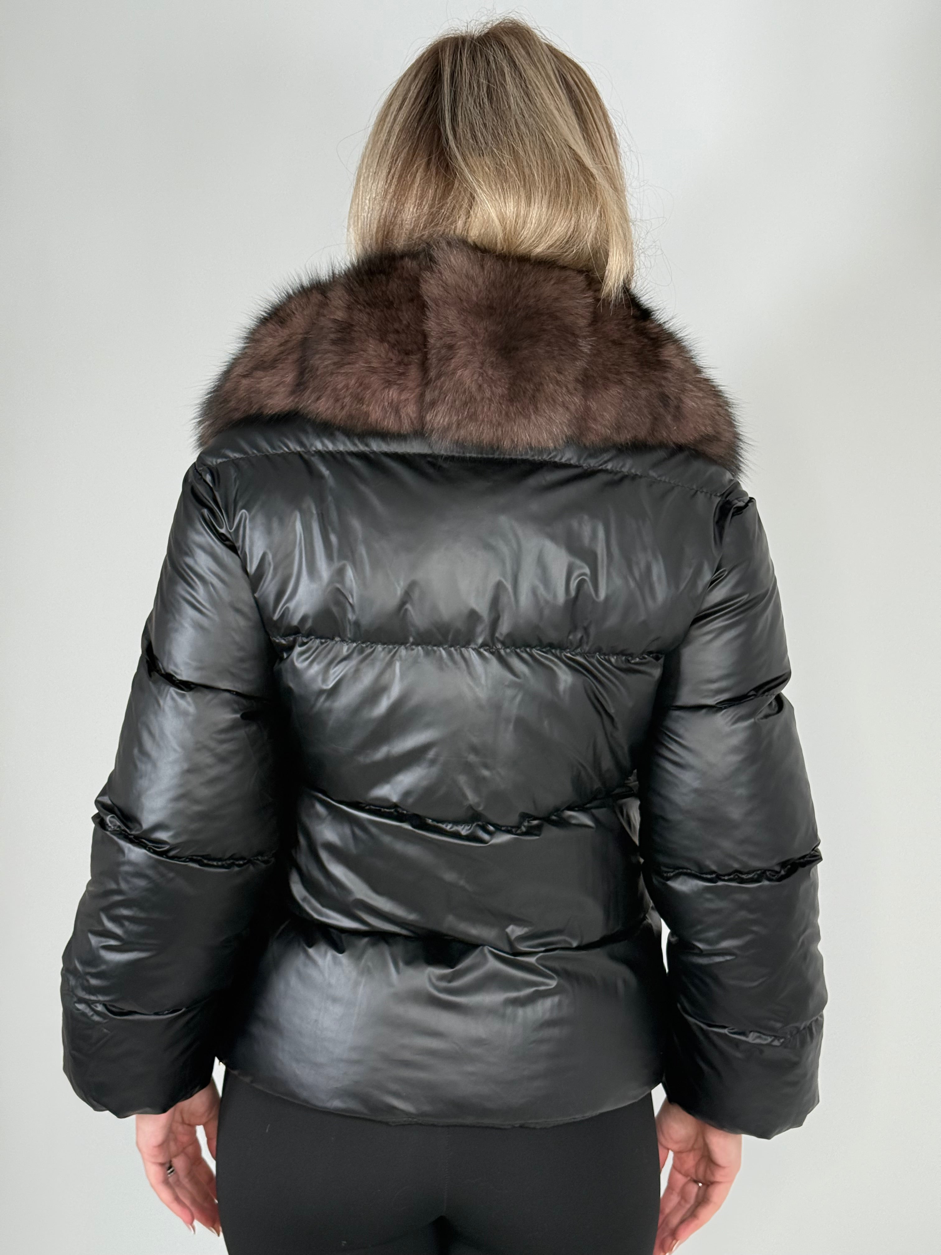 Geacă de fâș cu guler detașabil din blană naturală de vulpe Gold