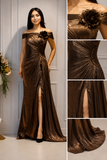 Rochie lungă de seară bronze couture – eleganță sofisticată și design spectaculos