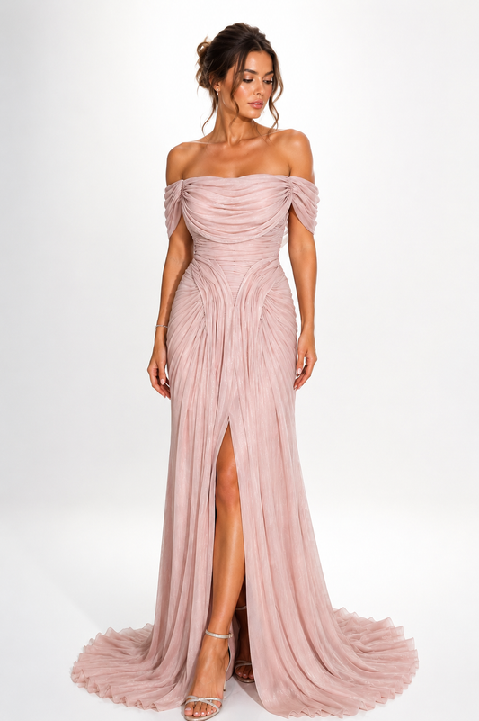 Rochie de seară Roz Pudră cu Drapaje Couture