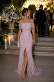Rochie de seară Roz Pudră cu Drapaje Couture
