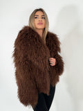 Haină din Blană Naturală de Oaie Mongoleză – Maro Ciocolatiu