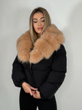 Geacă de fas cu guler din blană naturală de vulpe gold – detașabil