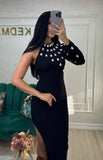 Rochie Eleganta Asimetrica cu Aplicatii Stralucitoare