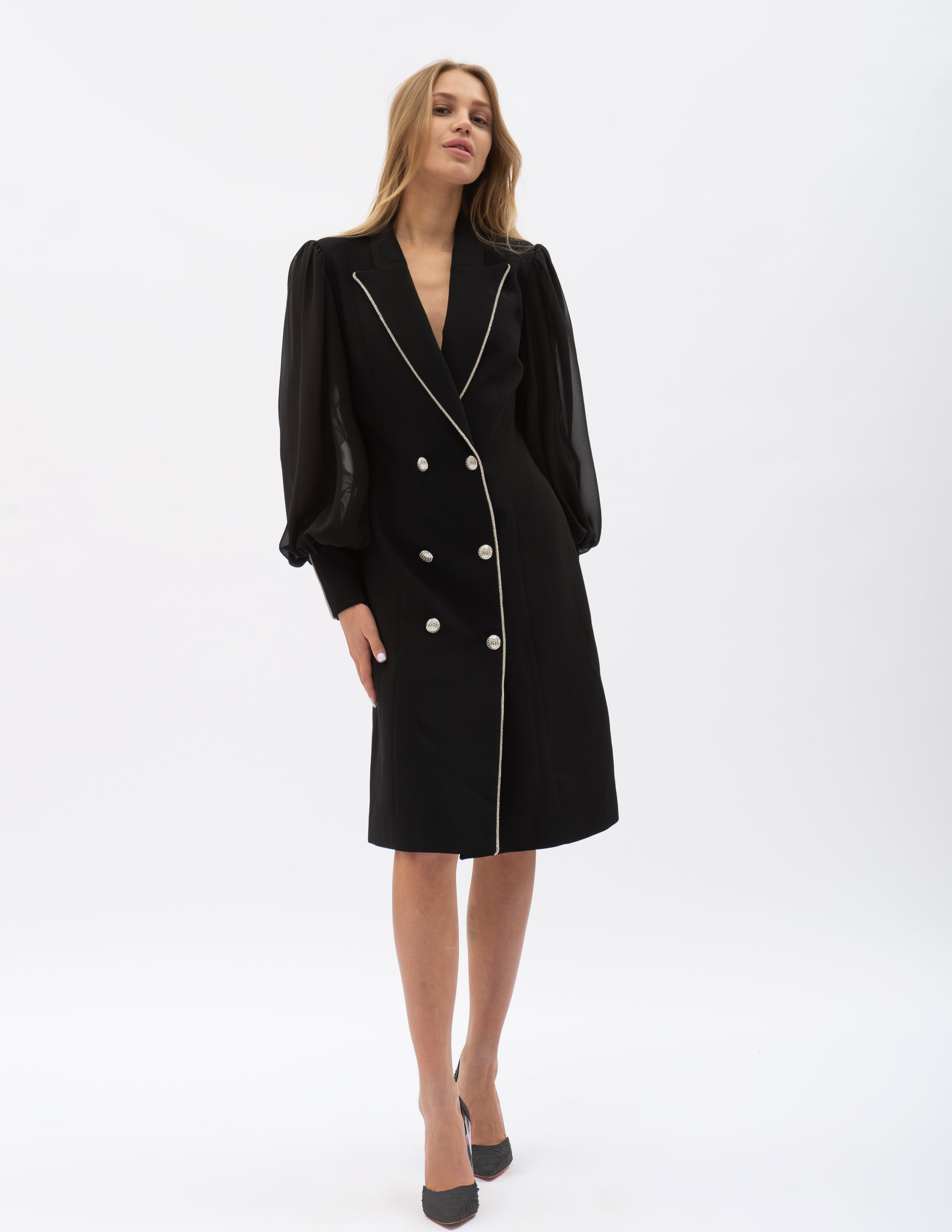 Rochie Midi Tip Sacou La Două Rânduri