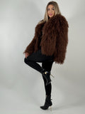 Haină din Blană Naturală de Oaie Mongoleză – Maro Ciocolatiu