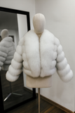 Jachetă din blană naturală de vulpe polară – model nou cu guler supradimensionat