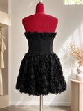 Rochie Neagră Couture cu Trandafiri 3D