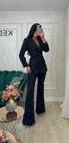Costum elegant negru cu cristale aplicate