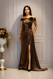 Rochie lungă de seară bronze couture – eleganță sofisticată și design spectaculos