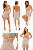 Rochie Scurtă Argintie Cu Interior Roz