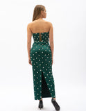 Rochie Lungă Din Satin Cu Cristale Aplicate Verde Inchis
